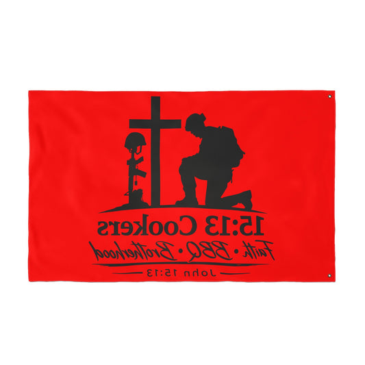 15:13 Cookers BBQ Flag — Faith, BBQ & Brotherhood Double-Sided Garden Banner
