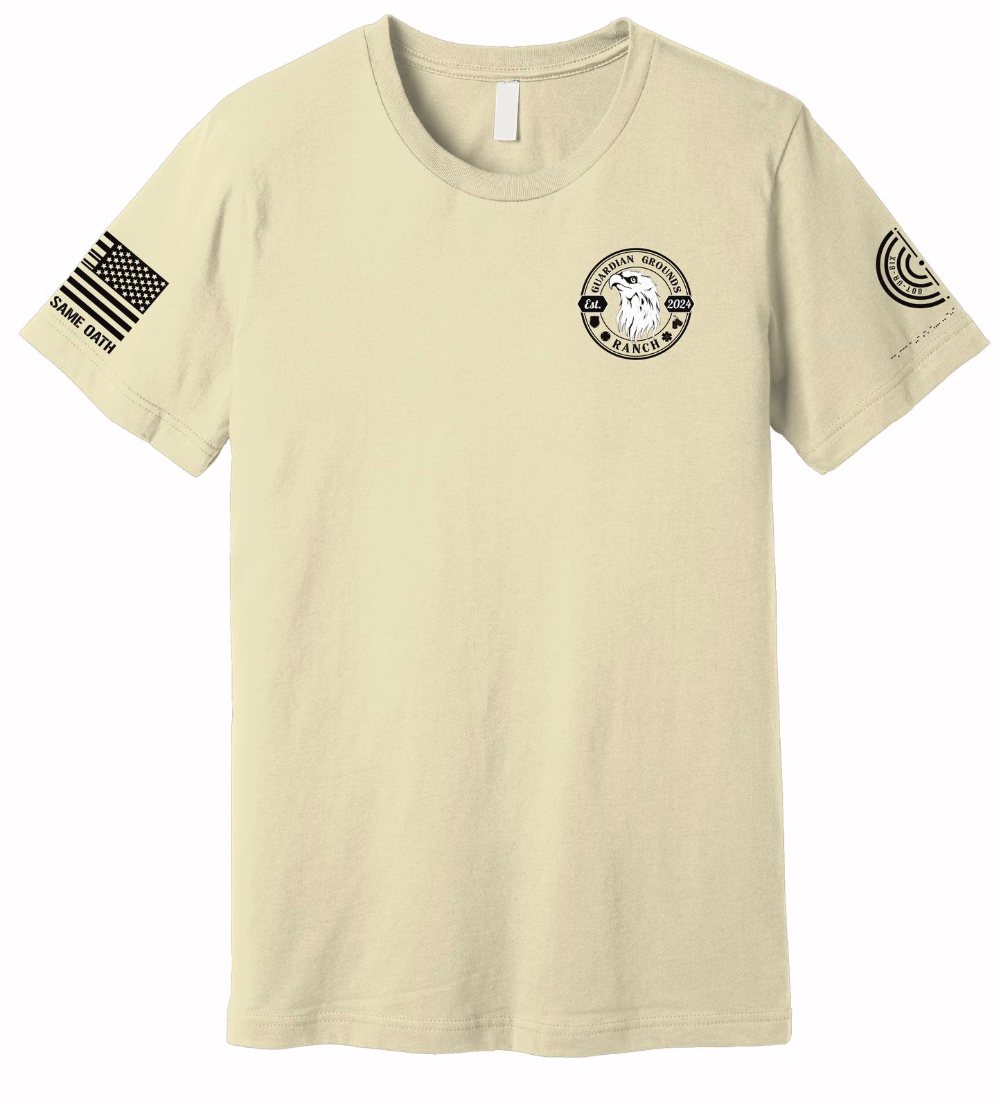 Guardian Grounds ranch co-brand t-shirt front view brown