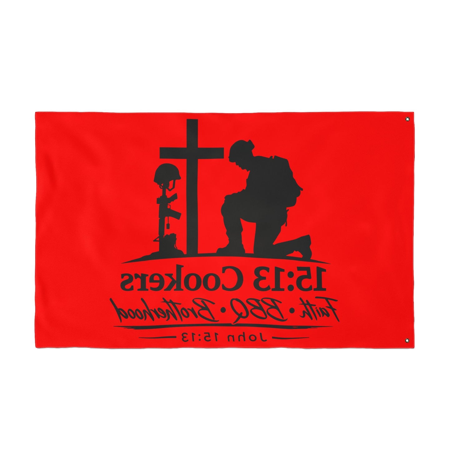 15:13 Cookers BBQ Flag — Faith, BBQ & Brotherhood Double-Sided Garden Banner