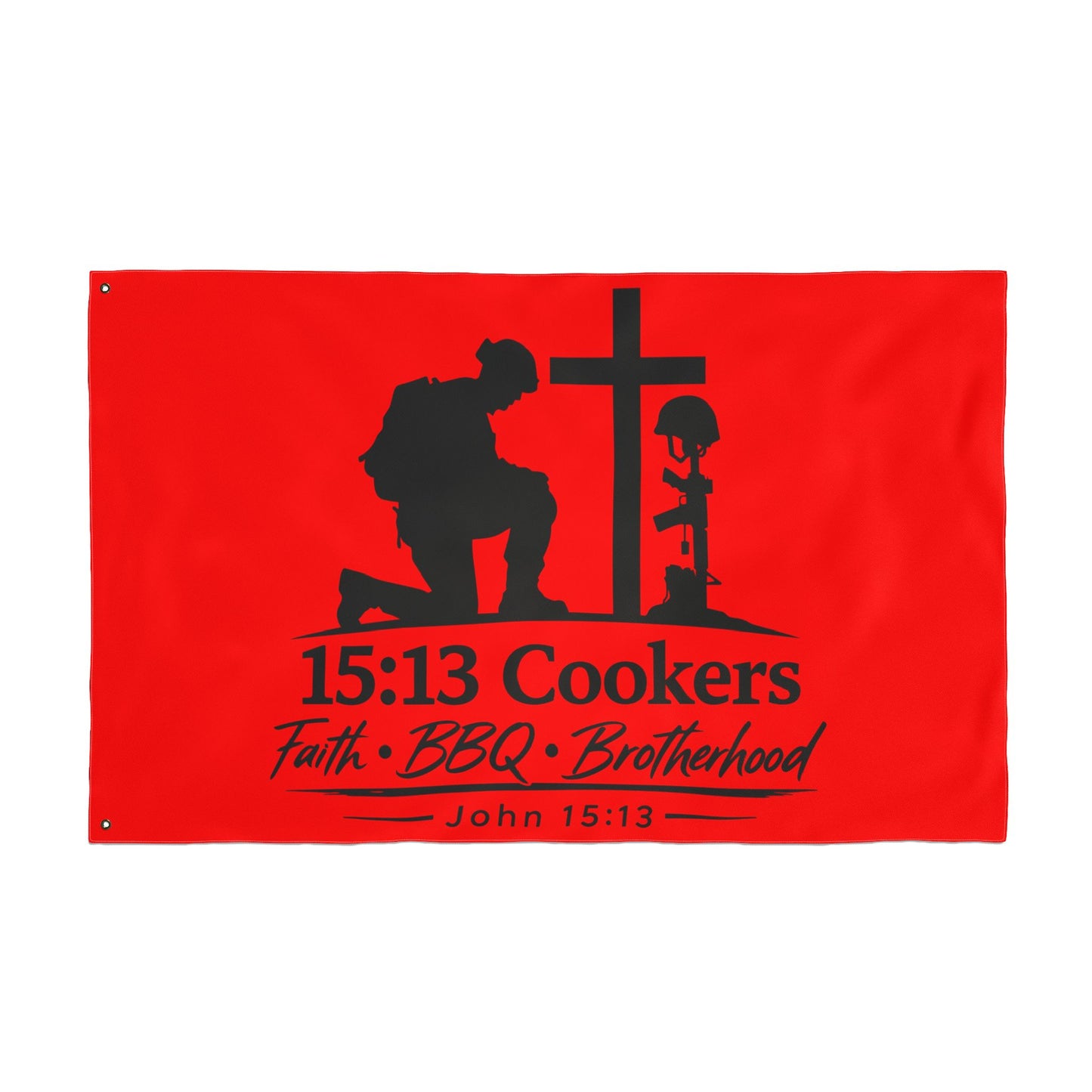 15:13 Cookers BBQ Flag — Faith, BBQ & Brotherhood Double-Sided Garden Banner