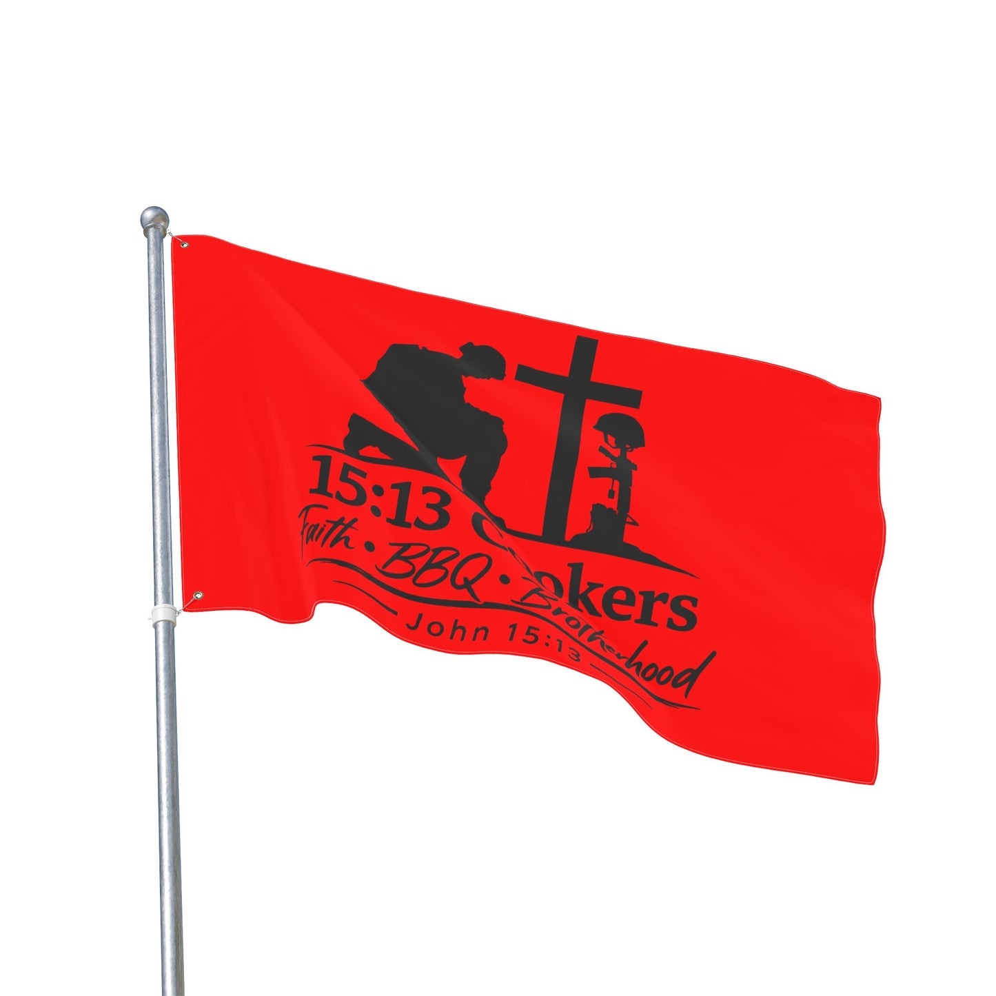 15:13 Cookers BBQ Flag — Faith, BBQ & Brotherhood Double-Sided Garden Banner