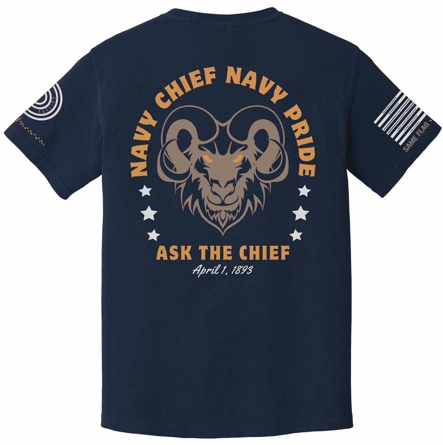 April One t-shirt back print with 1893 milestone