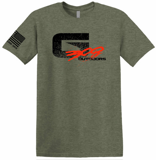 Military green shirt with G300 custom design on front