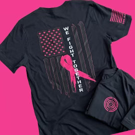 Pink ribbon warrior veteran awareness t-shirt front view black Bella Canvas DTF print